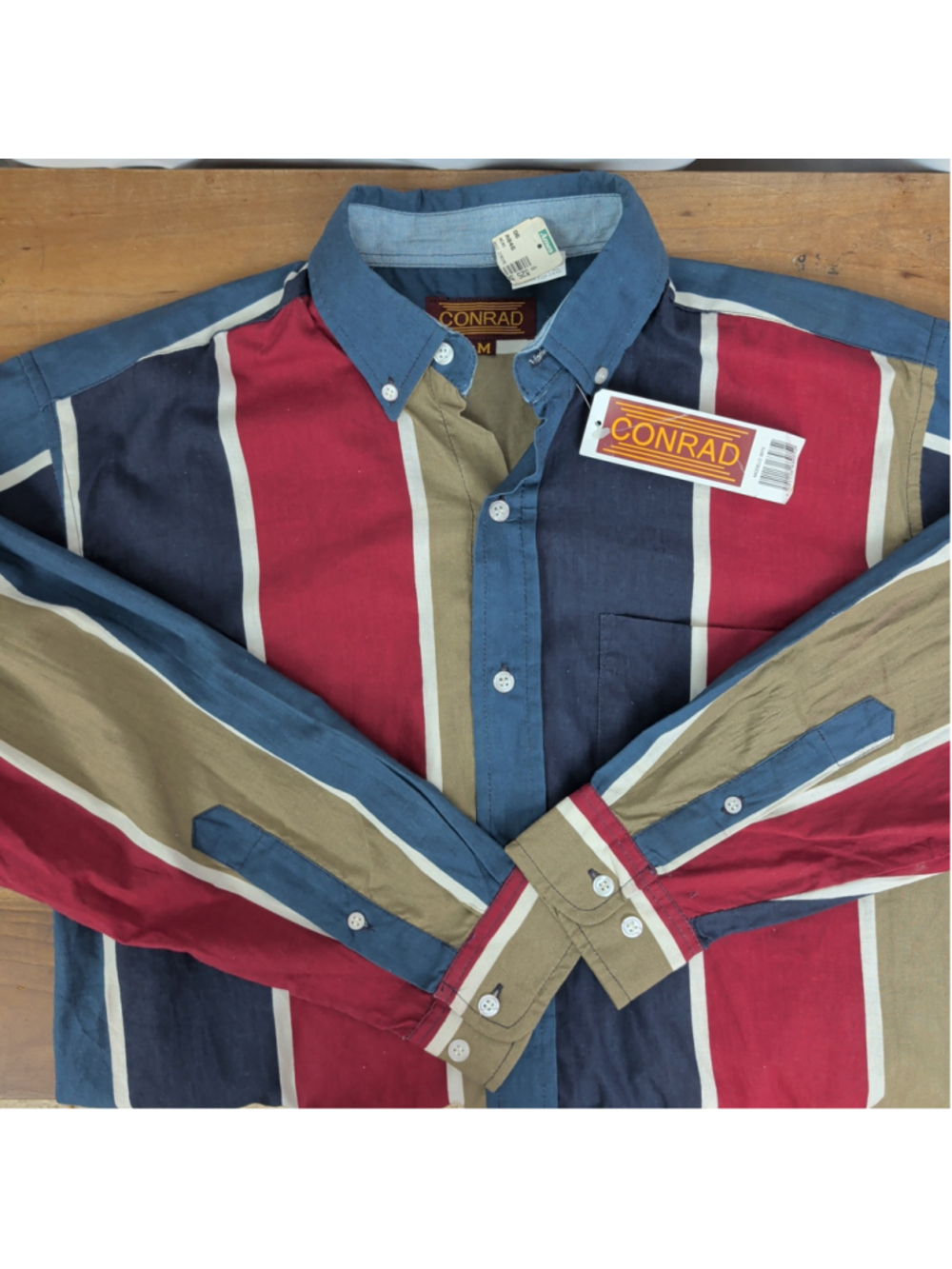Deadstock 90's Colorblock Stripe Cotton Button Down Collared Shirt Medium